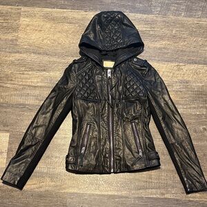 Michael kors Quilted Hooded Black real Leather Jacket